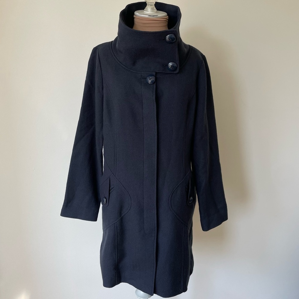 Anthropologie Twinkle by Wenlan 100% Wool Blue Stand Collar Over Coat EUC Size 2